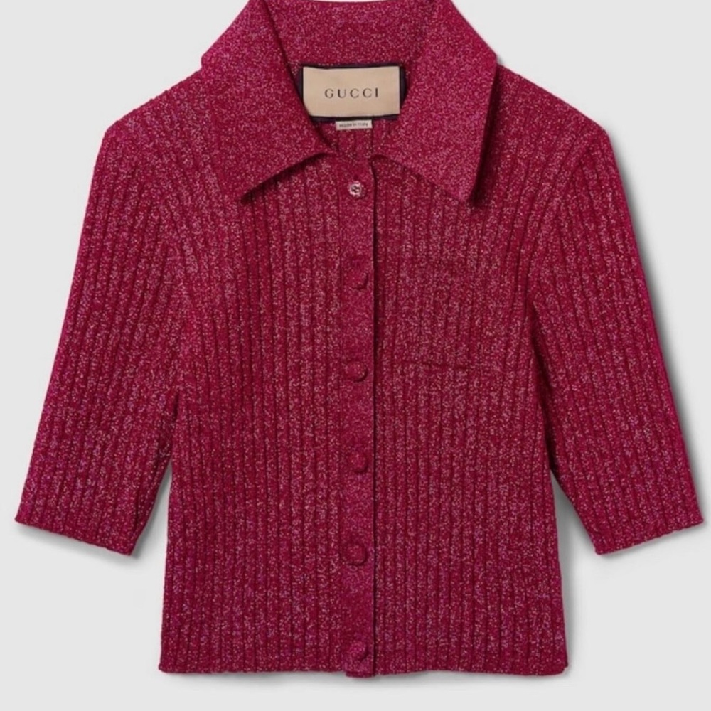 BNWT Gucci Fuchsia Glitter Knit Crop Cardigan